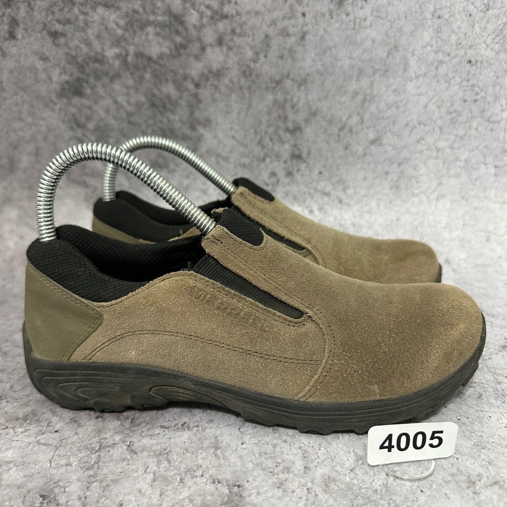 Merrell Novica Moc Kids 4.5W Brown Suede Leather Slip On Loafers Shoes